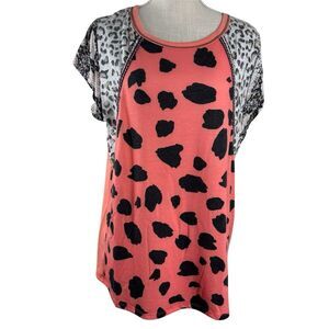 Bibi Animal Print Block Short Sleeve Top Women’s Size Medium